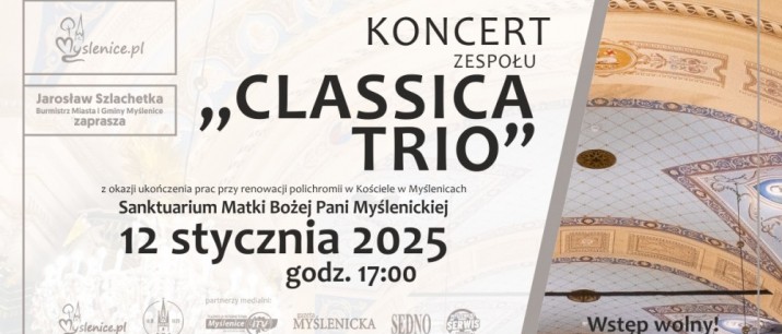 Zaproszenie na koncert z okazji zakończenia renowacji polichromii w Kościele NNMP w Myślenicach